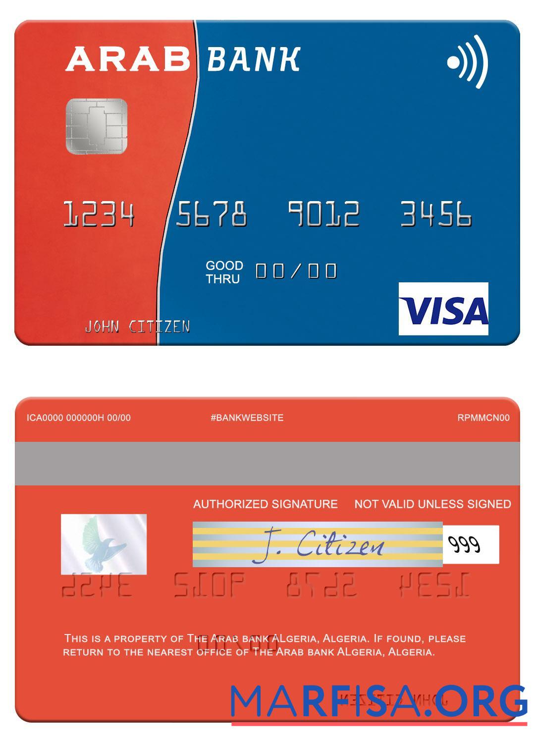 Printable Algeria Arab Bank Algeria visa card example
